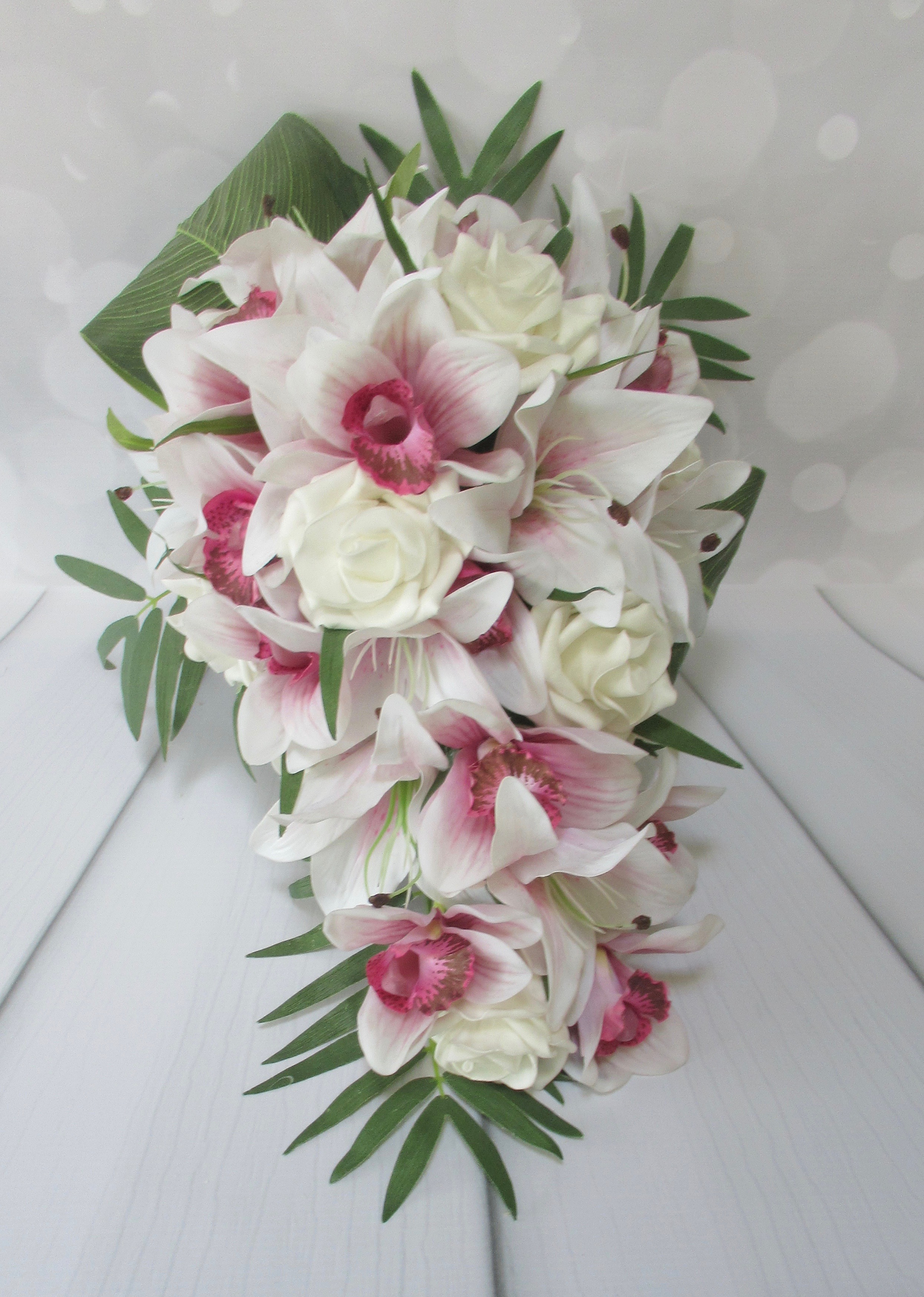 Pale Pink & Dusky PInk Orchid & Rose Wedding Bouquet